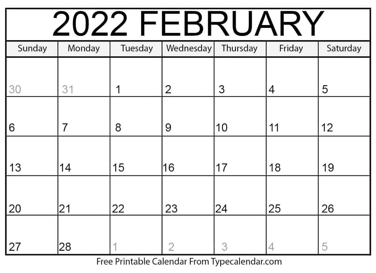 Collect Printable Calendar For February 2022