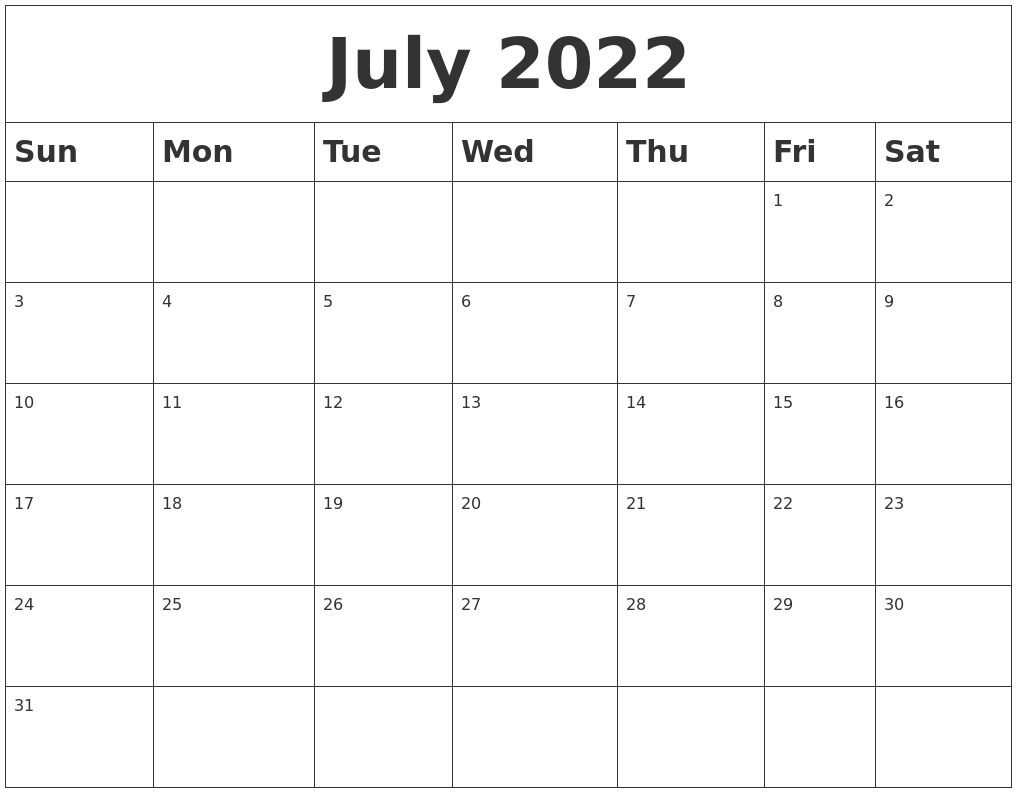 Collect Printable Calendar For July 2022