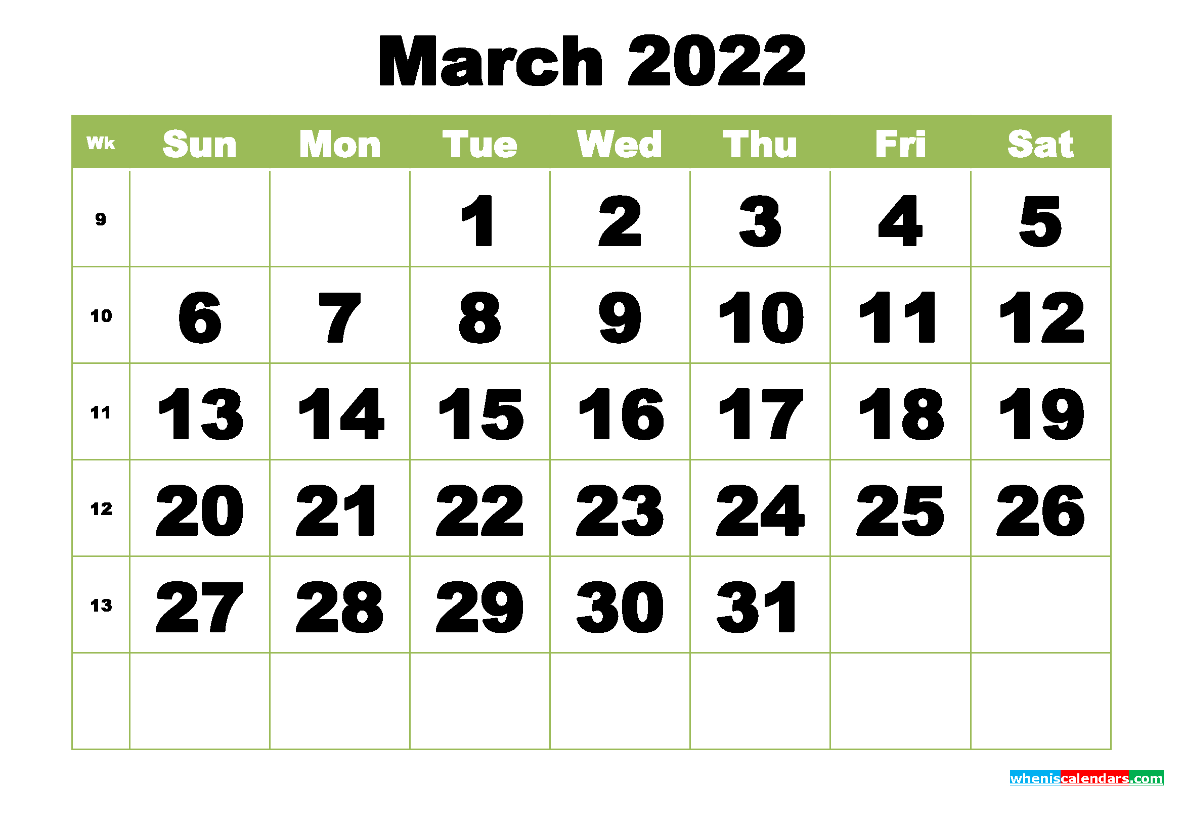 Collect Printable Calendar For March 2022