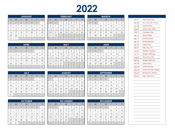 Collect Printable Calendar January 2022 Australia
