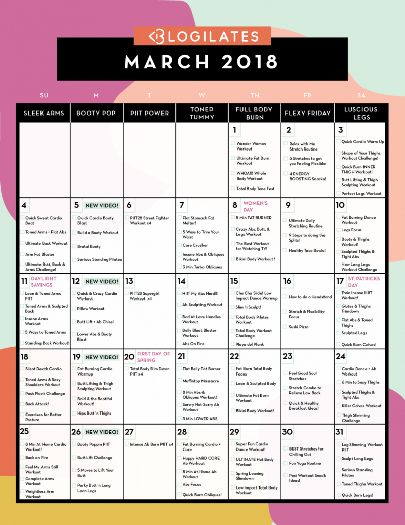 Collect Printable Month Fitness Challenge Calendar