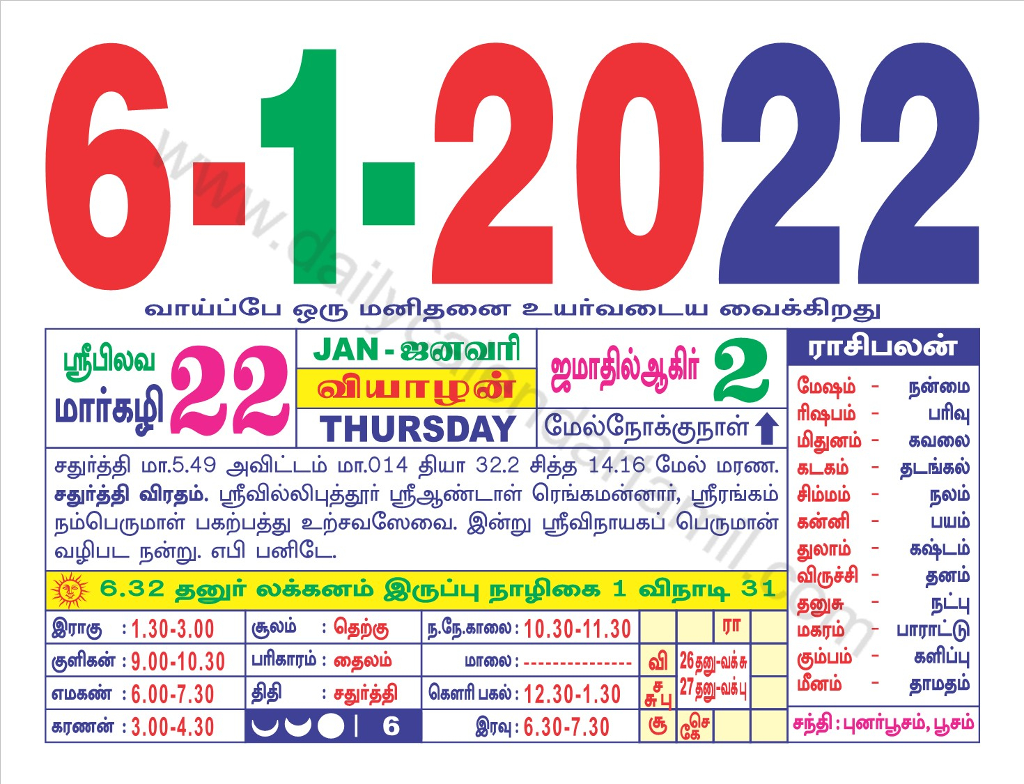 Collect Tamil Daily Calendar 2022 August