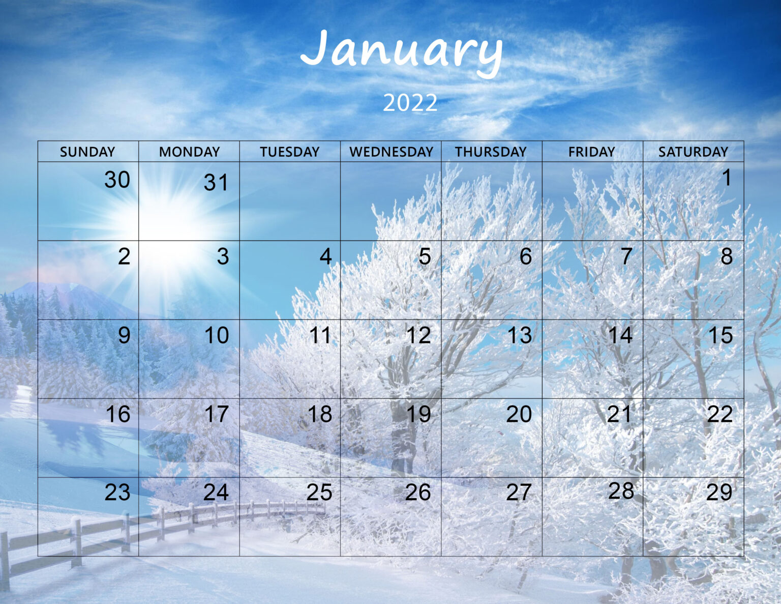 Get 2022 Calendar For January