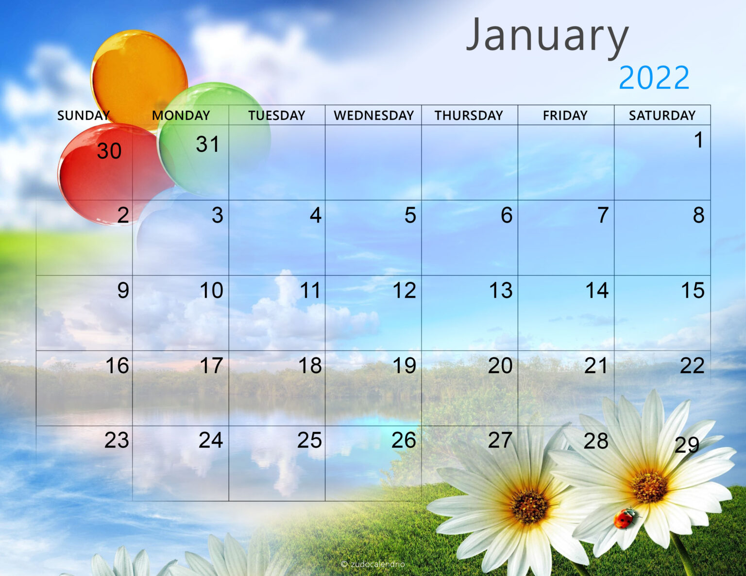 Get 2022 Calendar For January