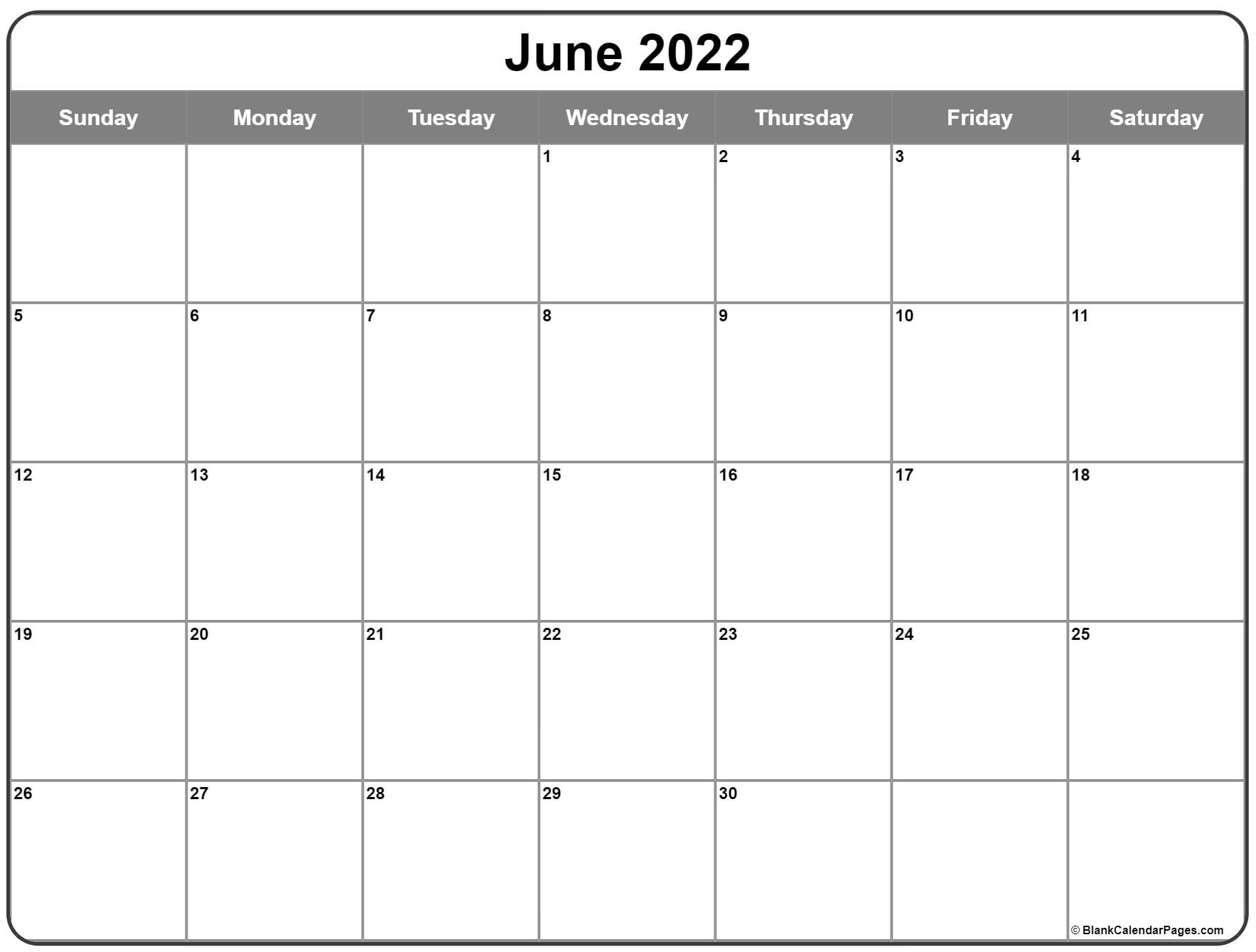 Get 2022 Calendar For June