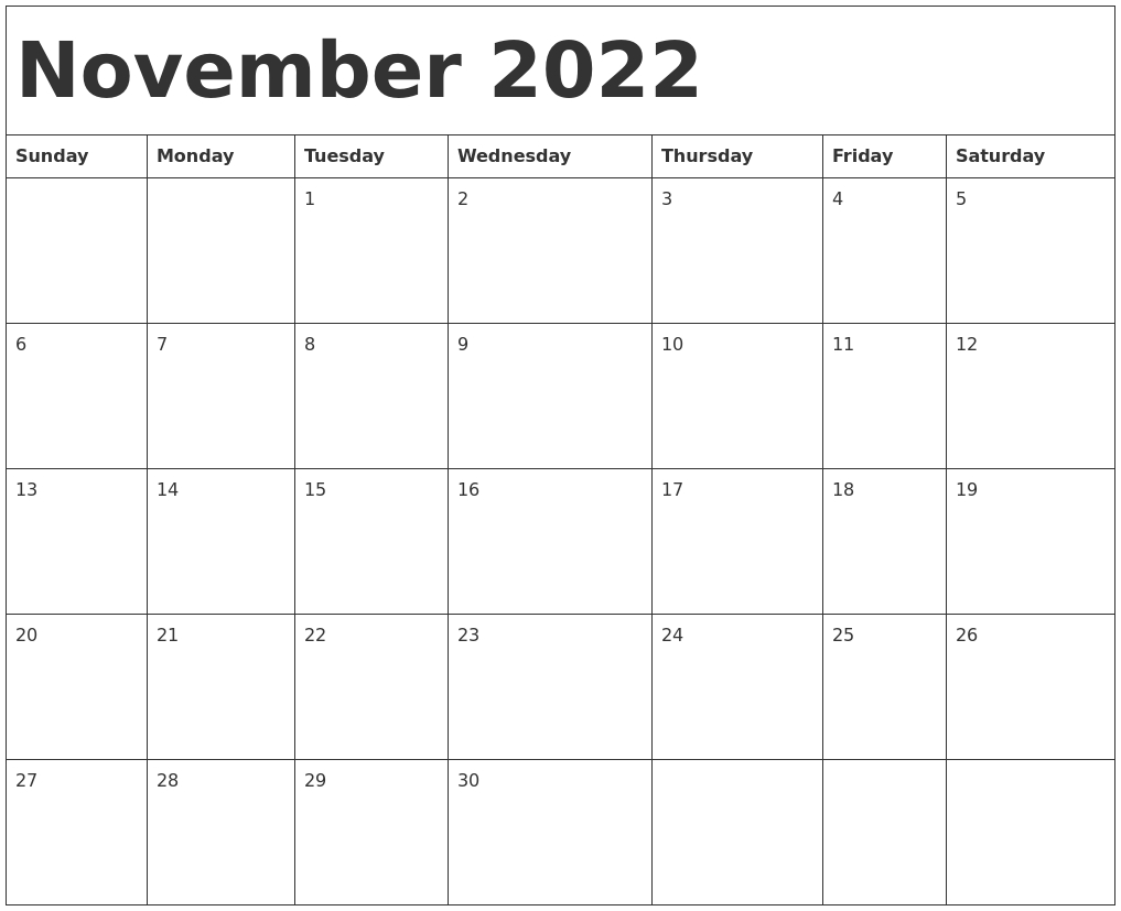 Get 2022 Calendar For November