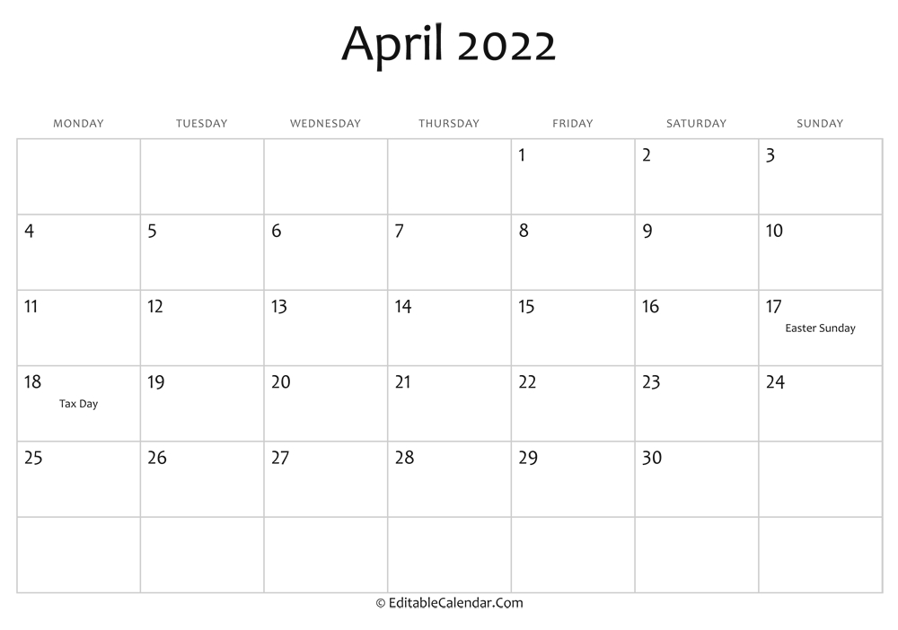 Get 2022 Calendar January To April