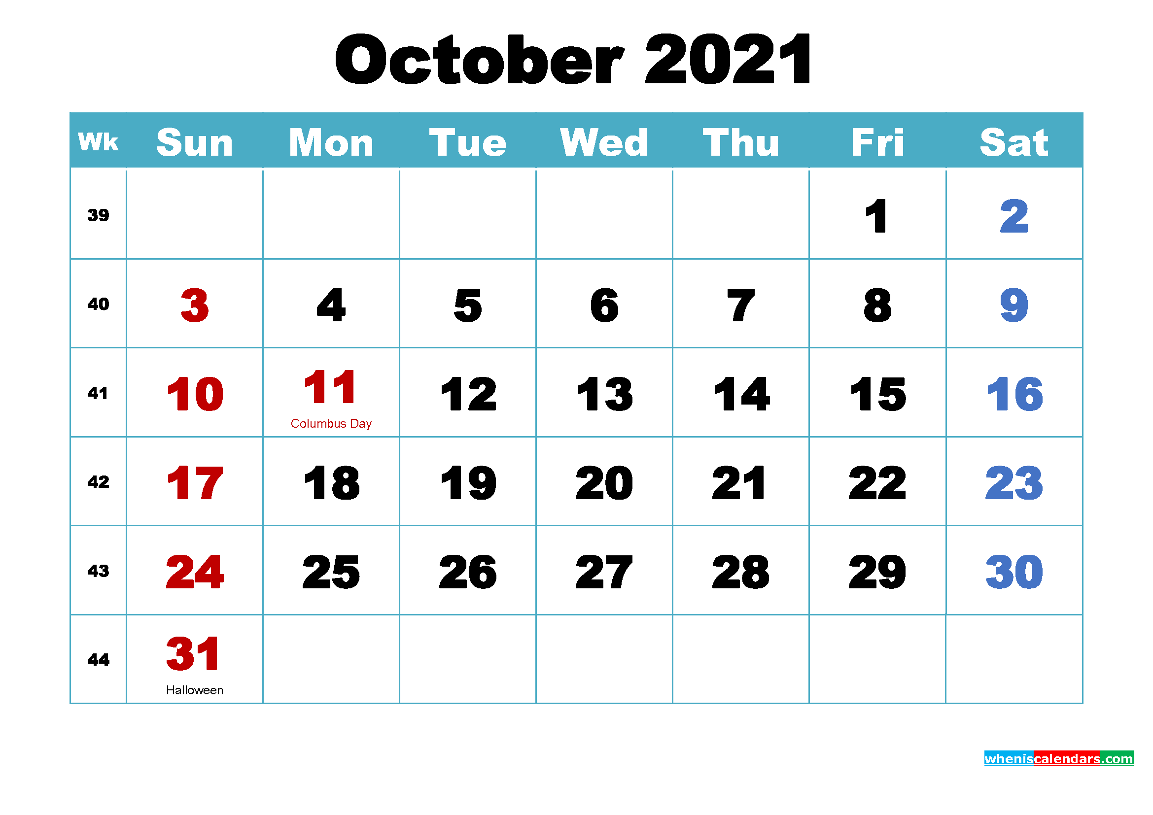Get 2022 October Calendar With Holidays