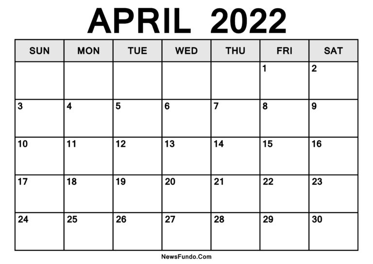 Get April 2022 Blank Calendar