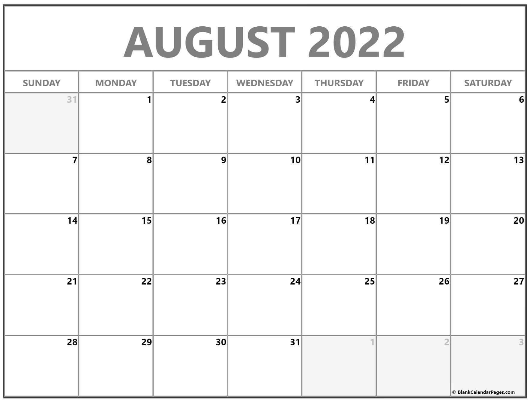 Get August 2022 Calendar Image