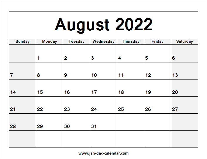 Get August 2022 Calendar Page