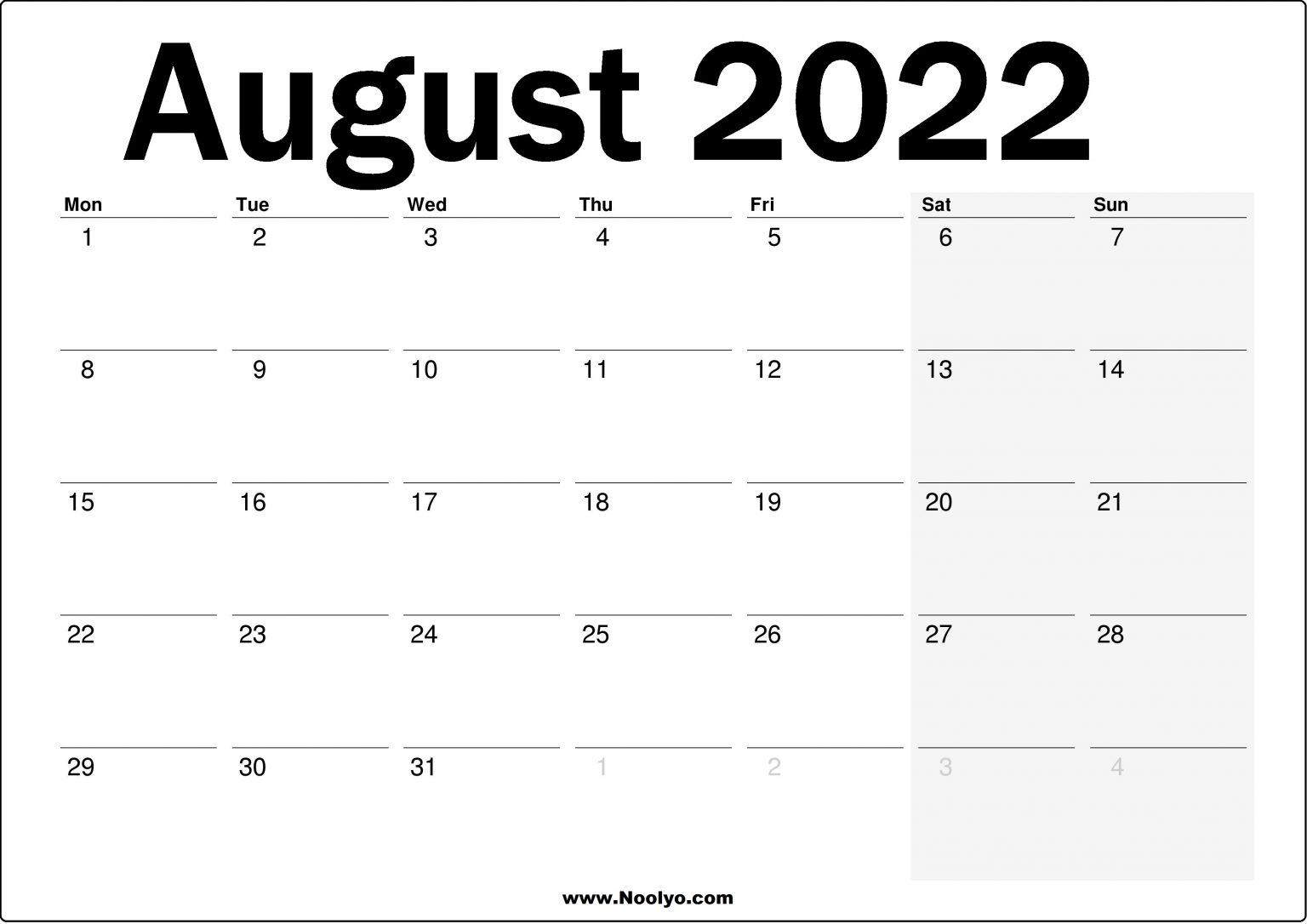 Get August 2022 Calendar Page