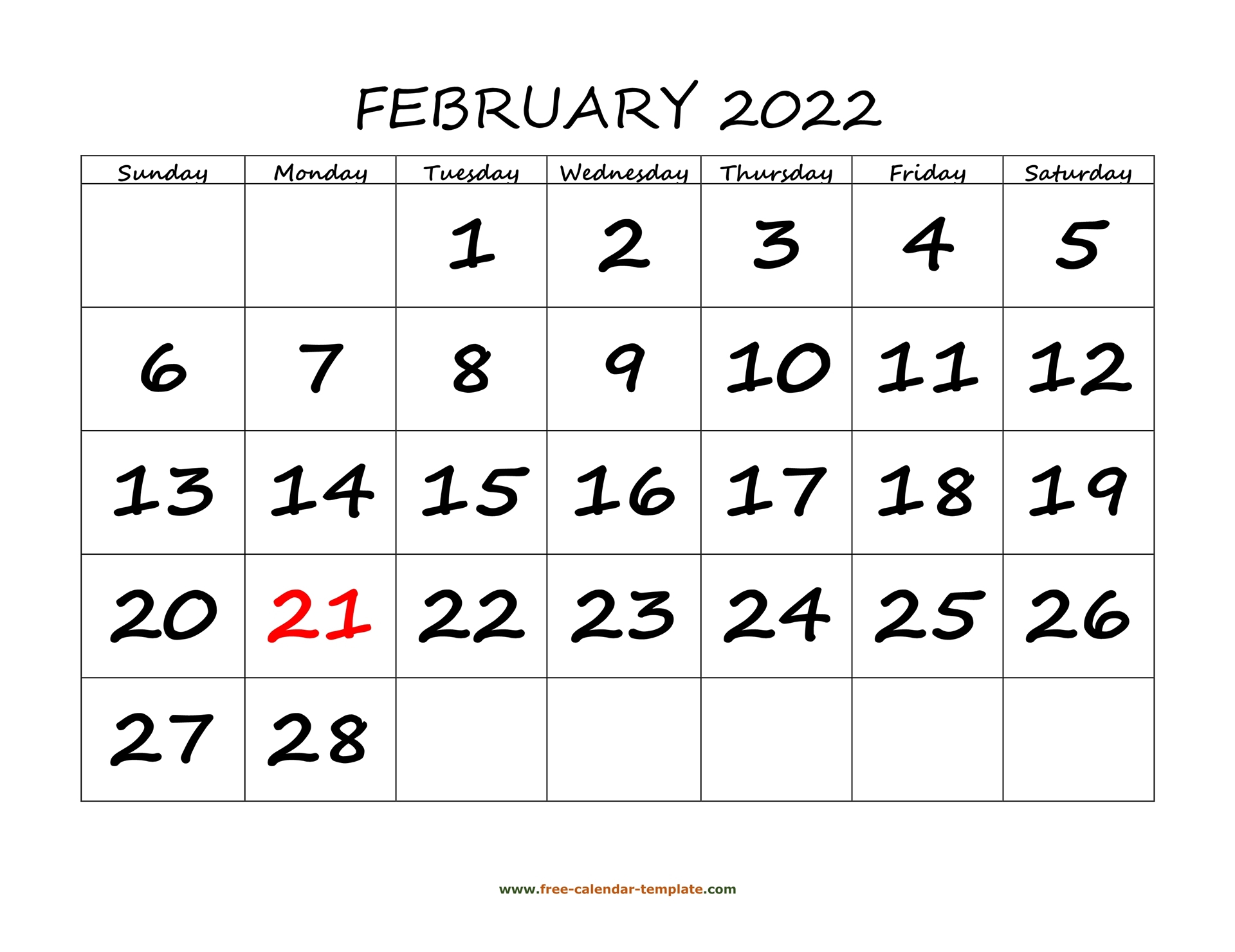 Get Blank Calendar 2022 February