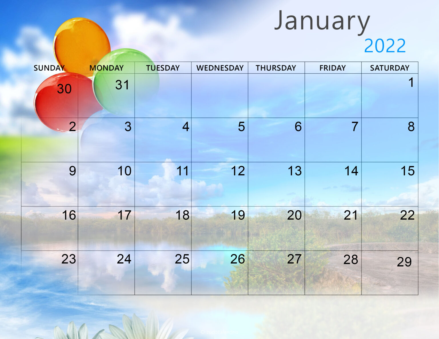 Get Blank Calendar 2022 January