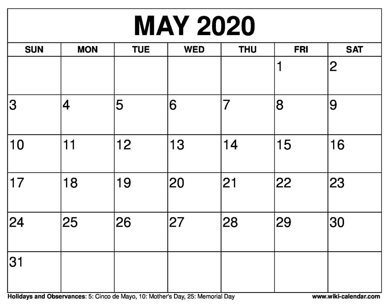 Get Blank Calendar May 2022 Printable