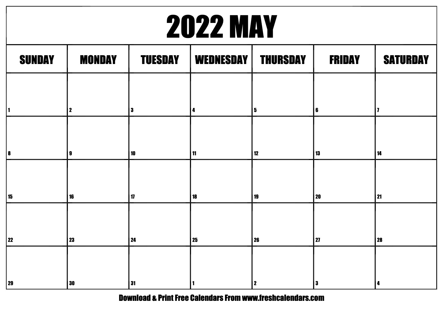 Get Blank Calendar May 2022 Printable