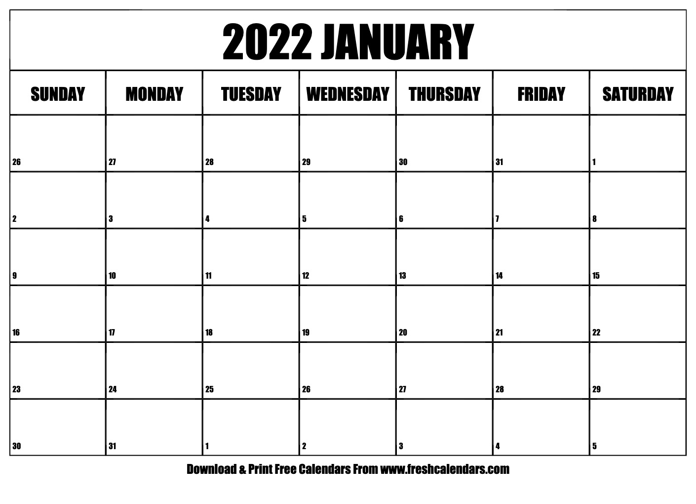 Get Blank Monthly Calendar January 2022