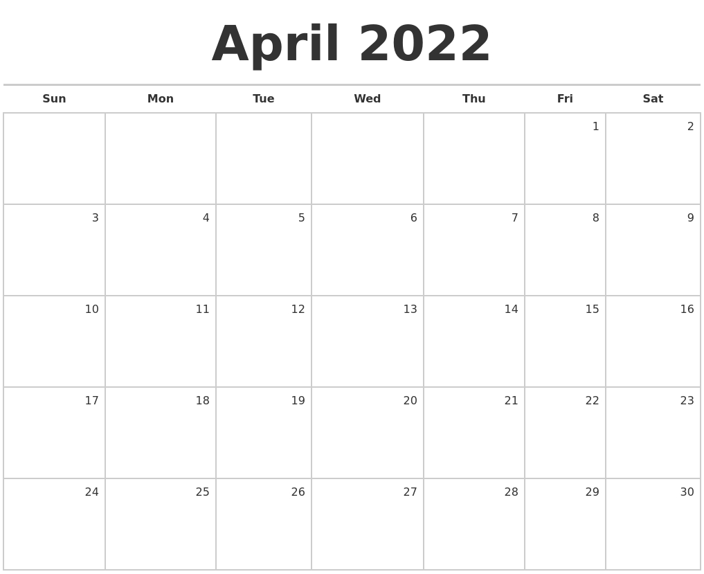 Get Calendar 2022 April May