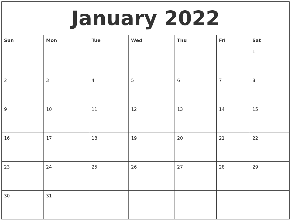 Get Calendar 2022 January Excel