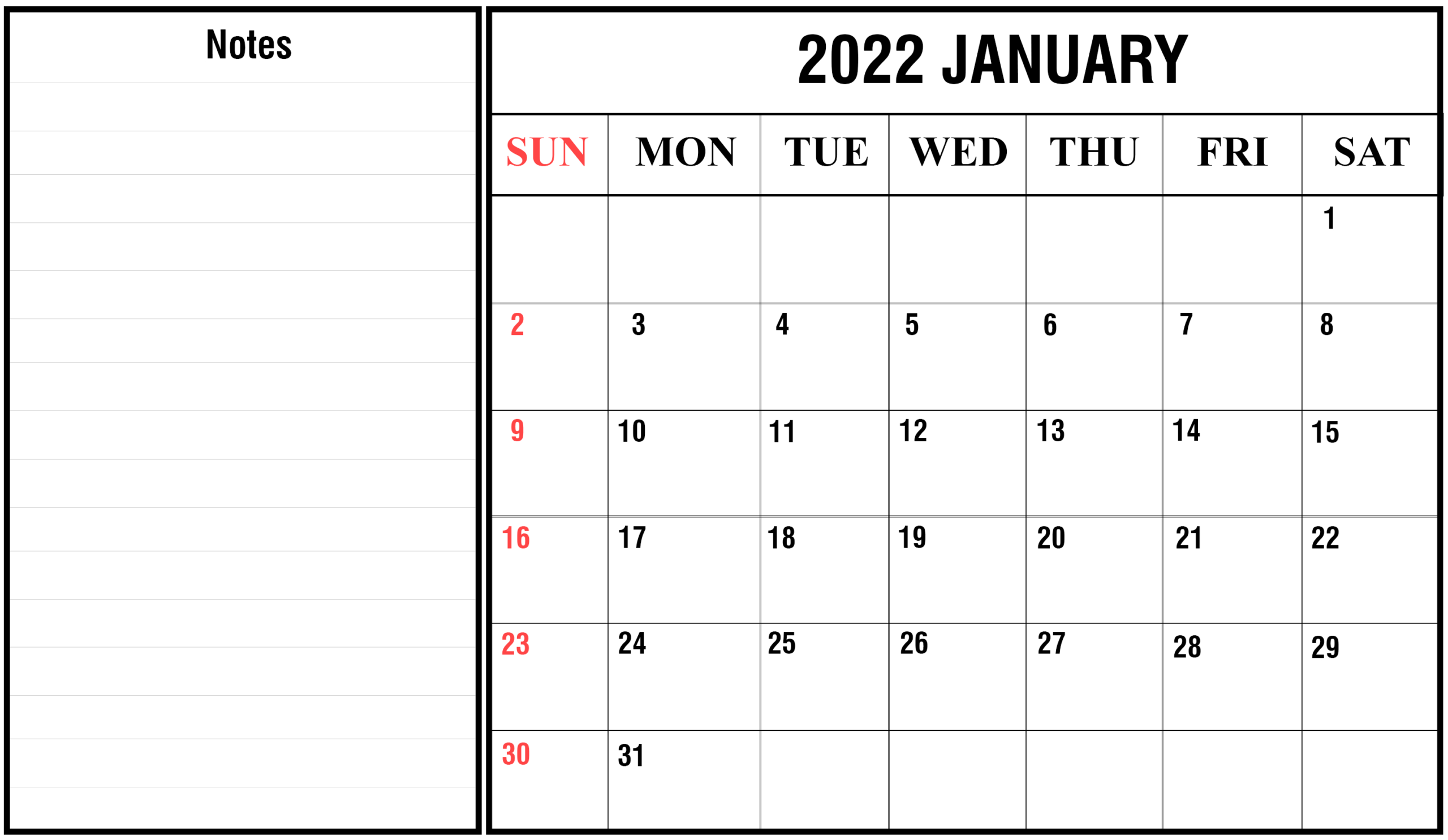 Get Calendar 2022 January Mahina