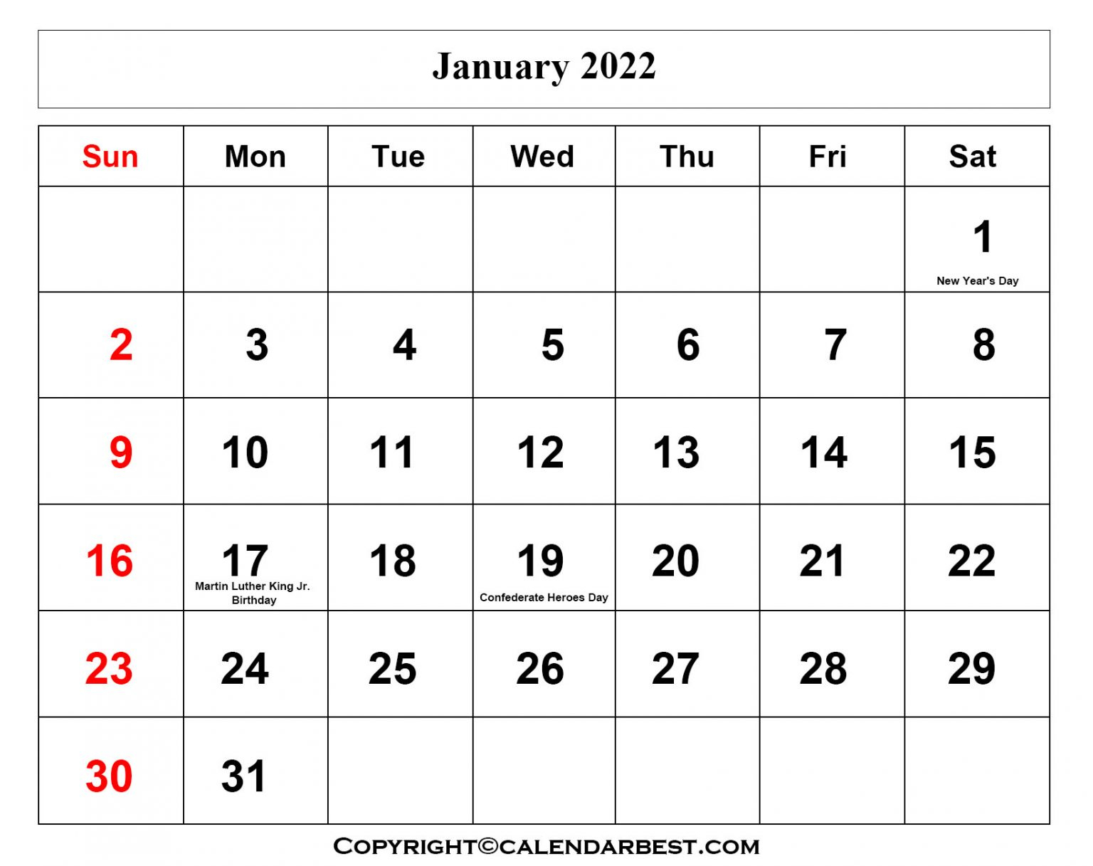 Get Calendar 2022 January With Holidays