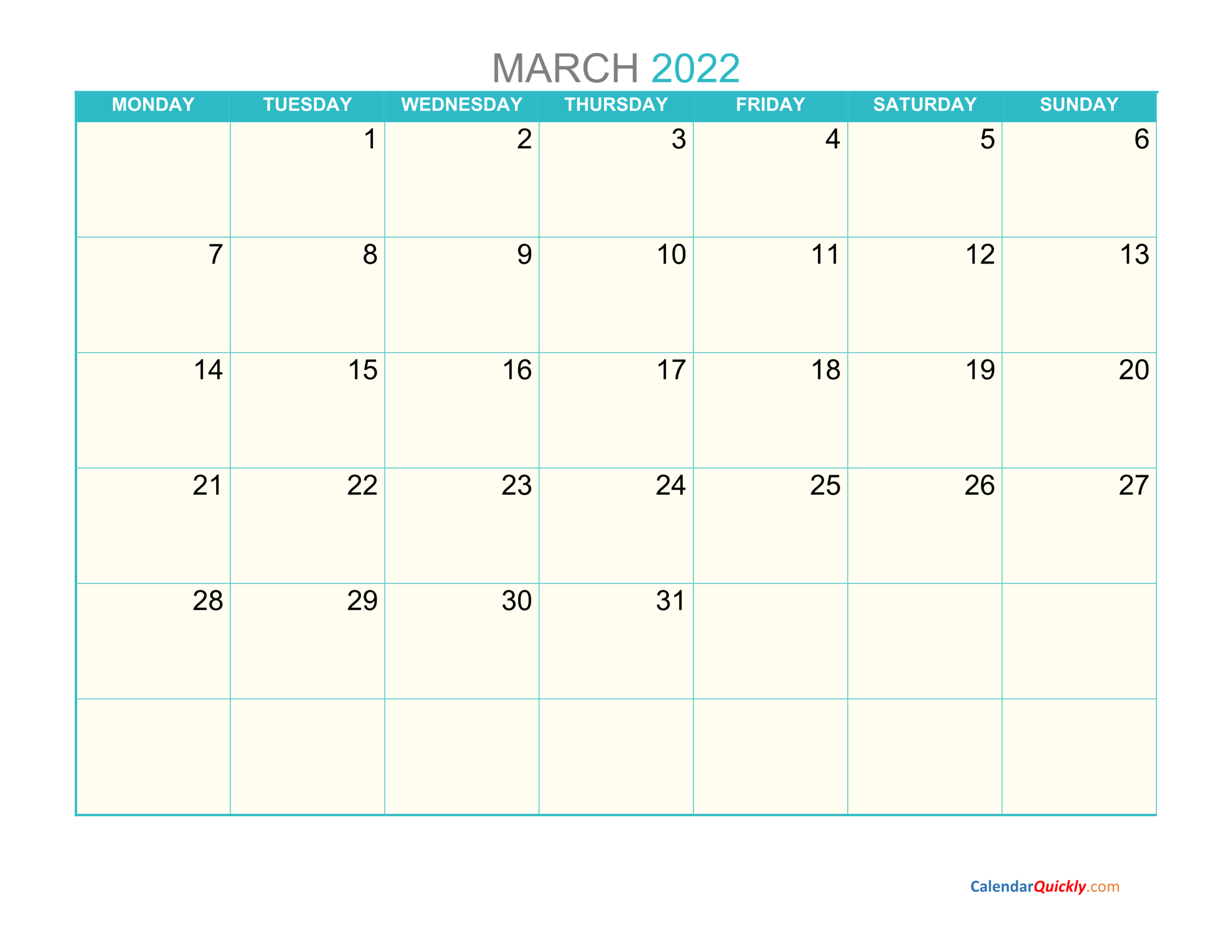 Get Calendar 2022 March Printable