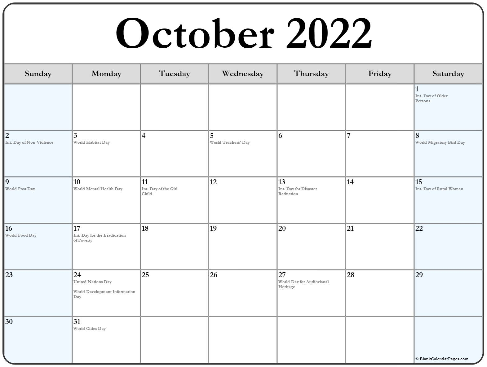 Get Calendar 2022 October November