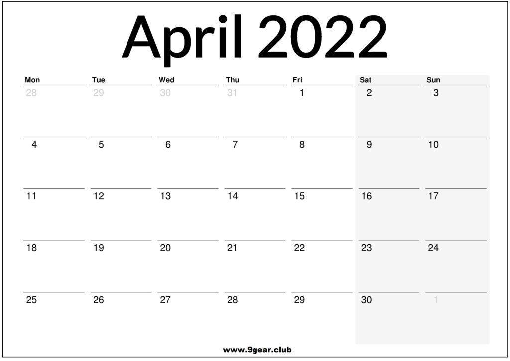 Get Calendar April 2022 Uk