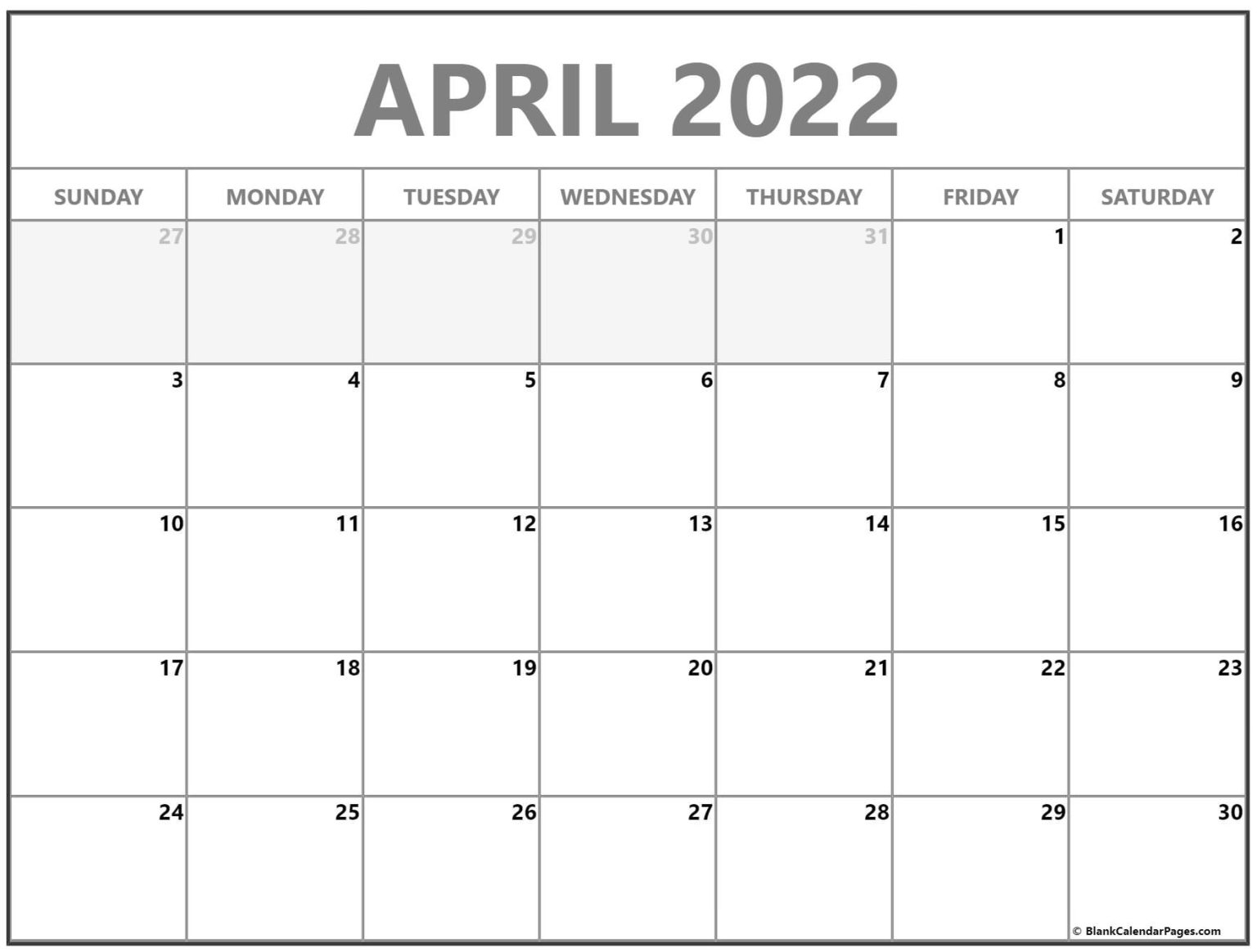 Get Calendar April 30 2022