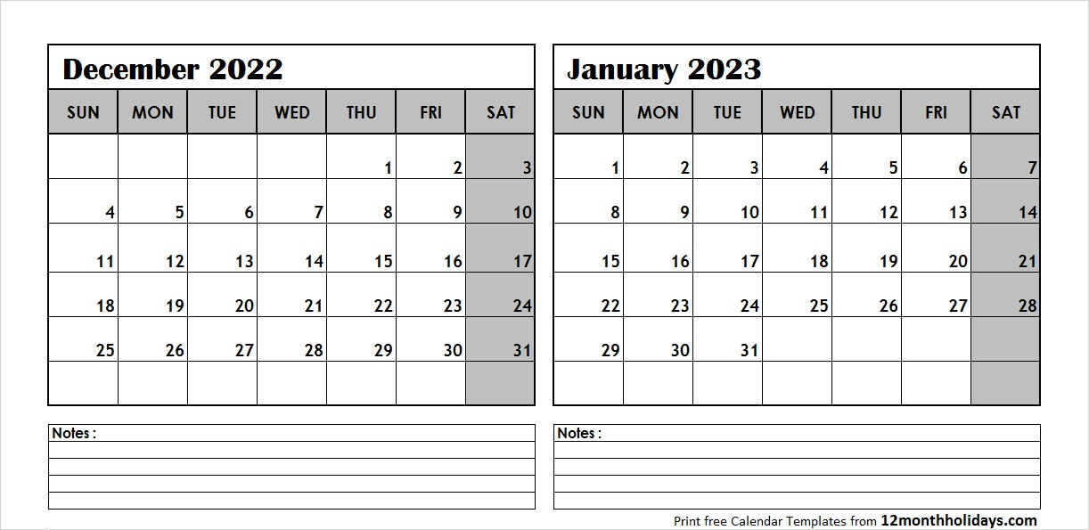 Get Calendar December 2022 January 2023