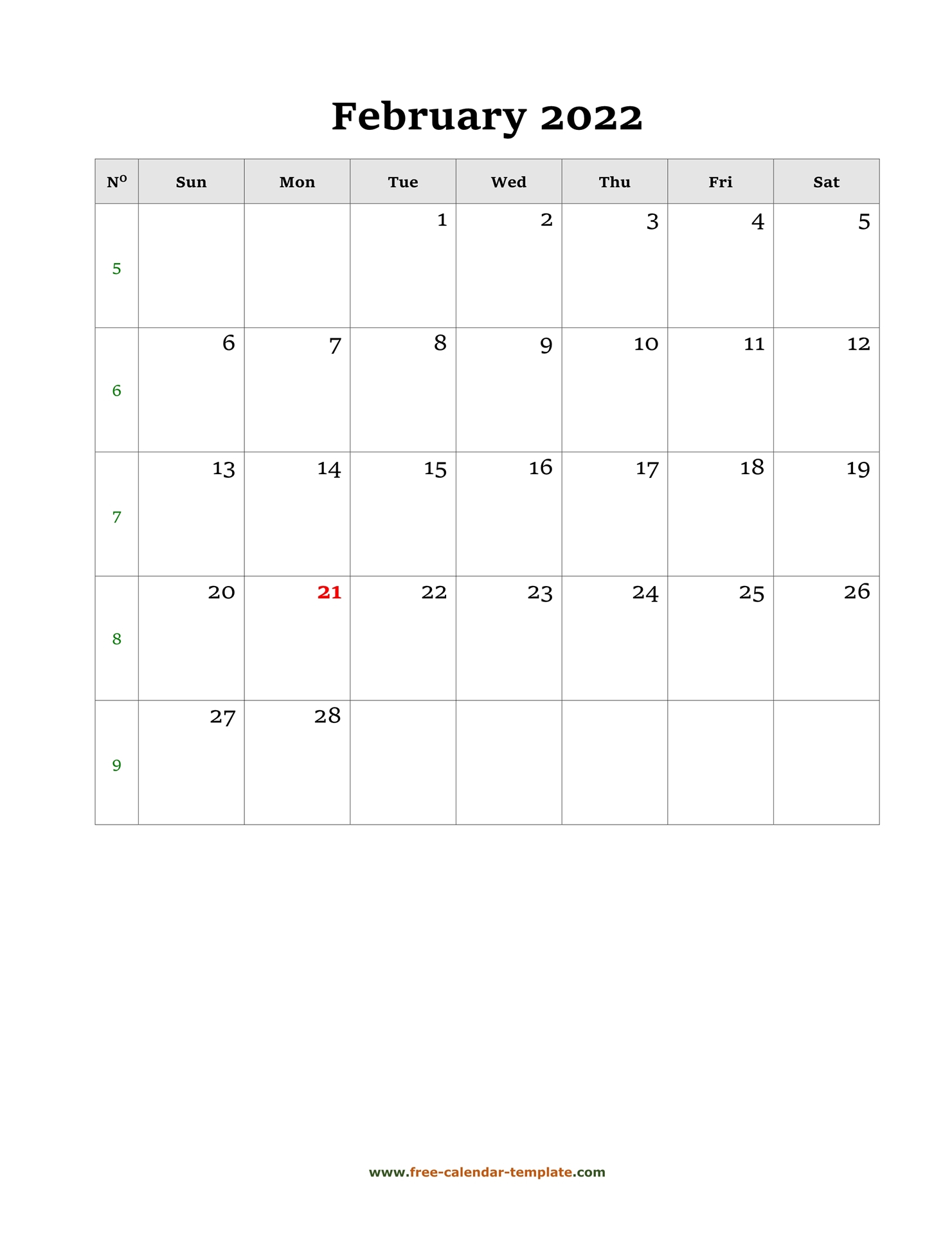 Get Calendar For 2022 February