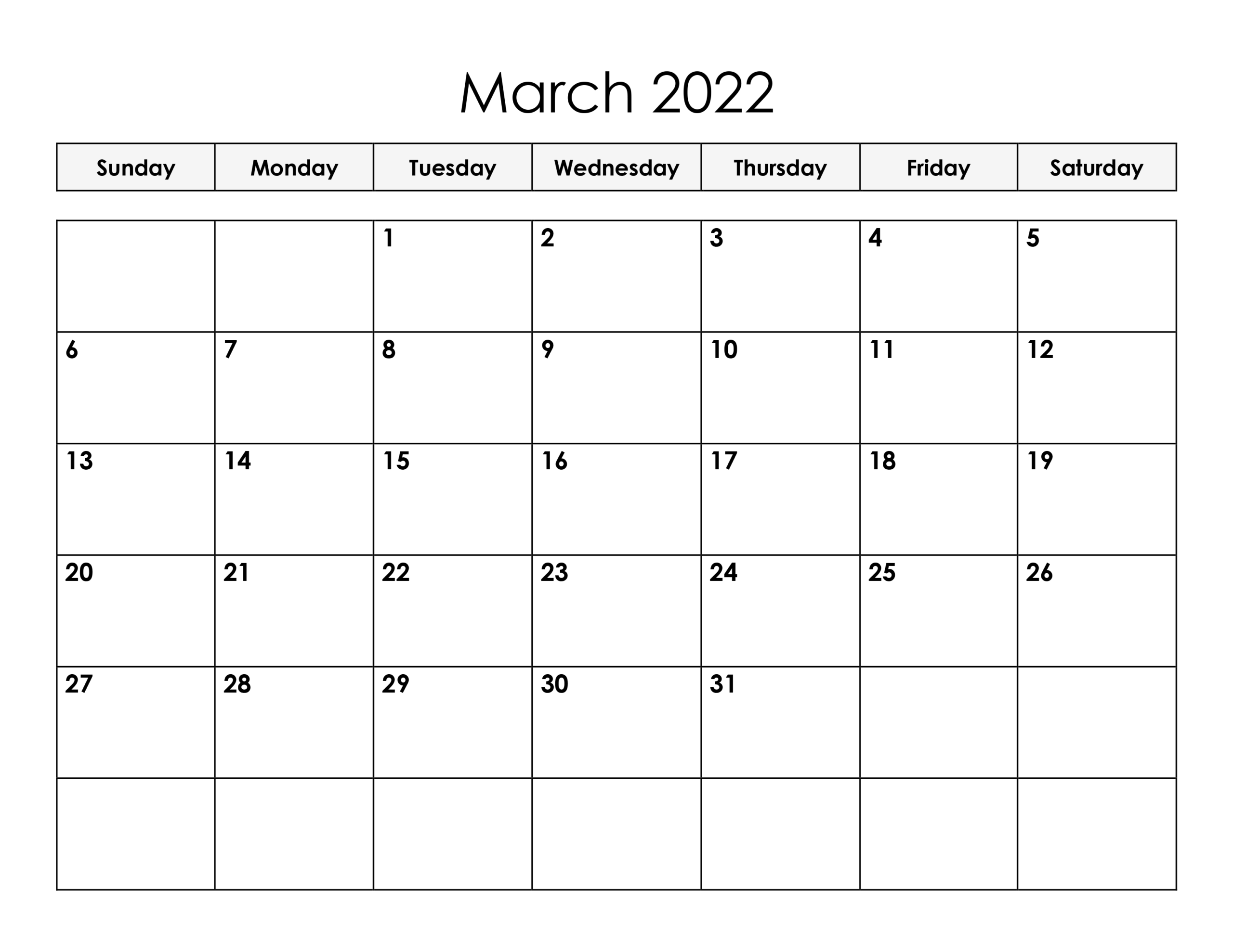 Get Calendar For 2022 March