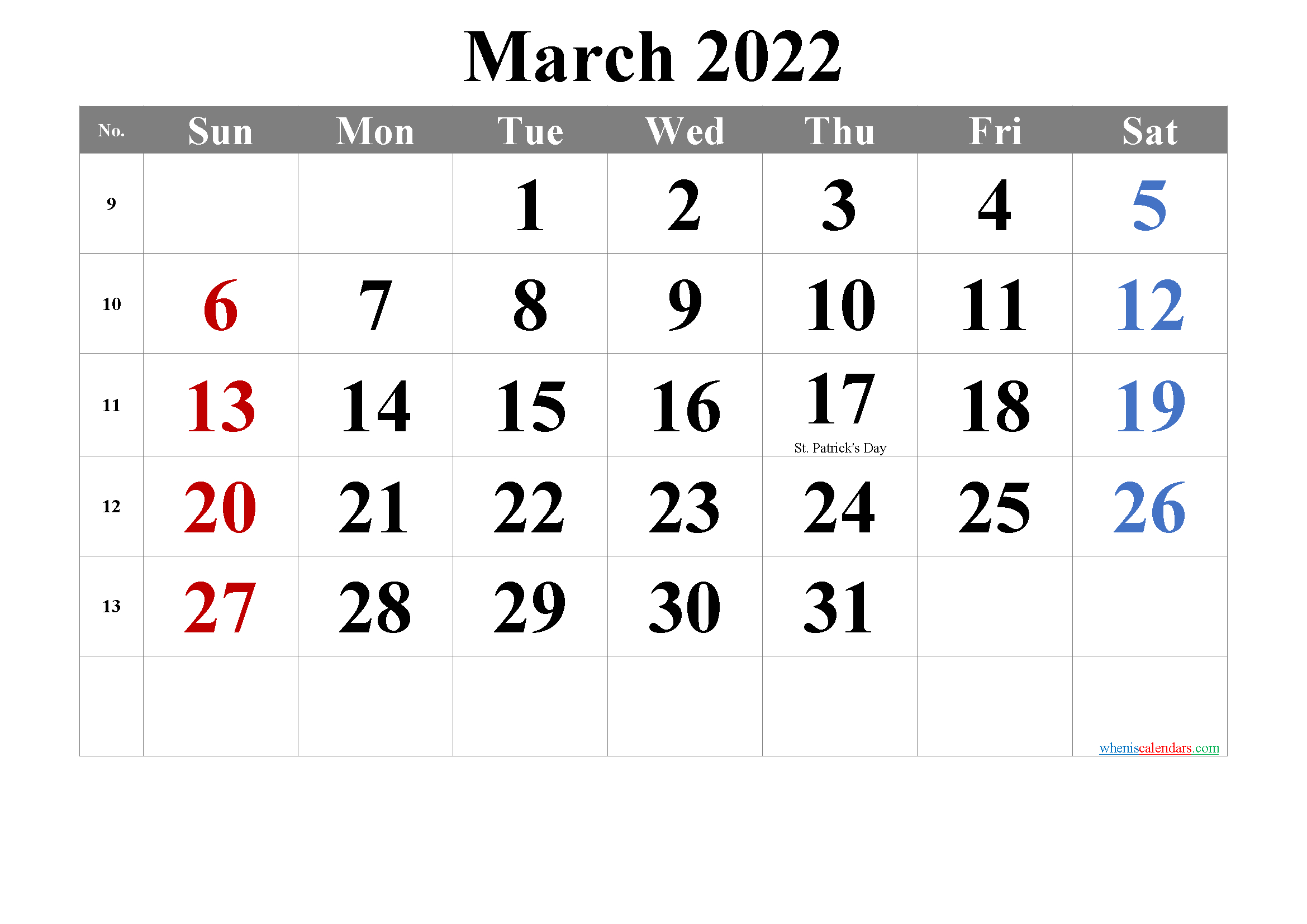 Get Calendar For 2022 March