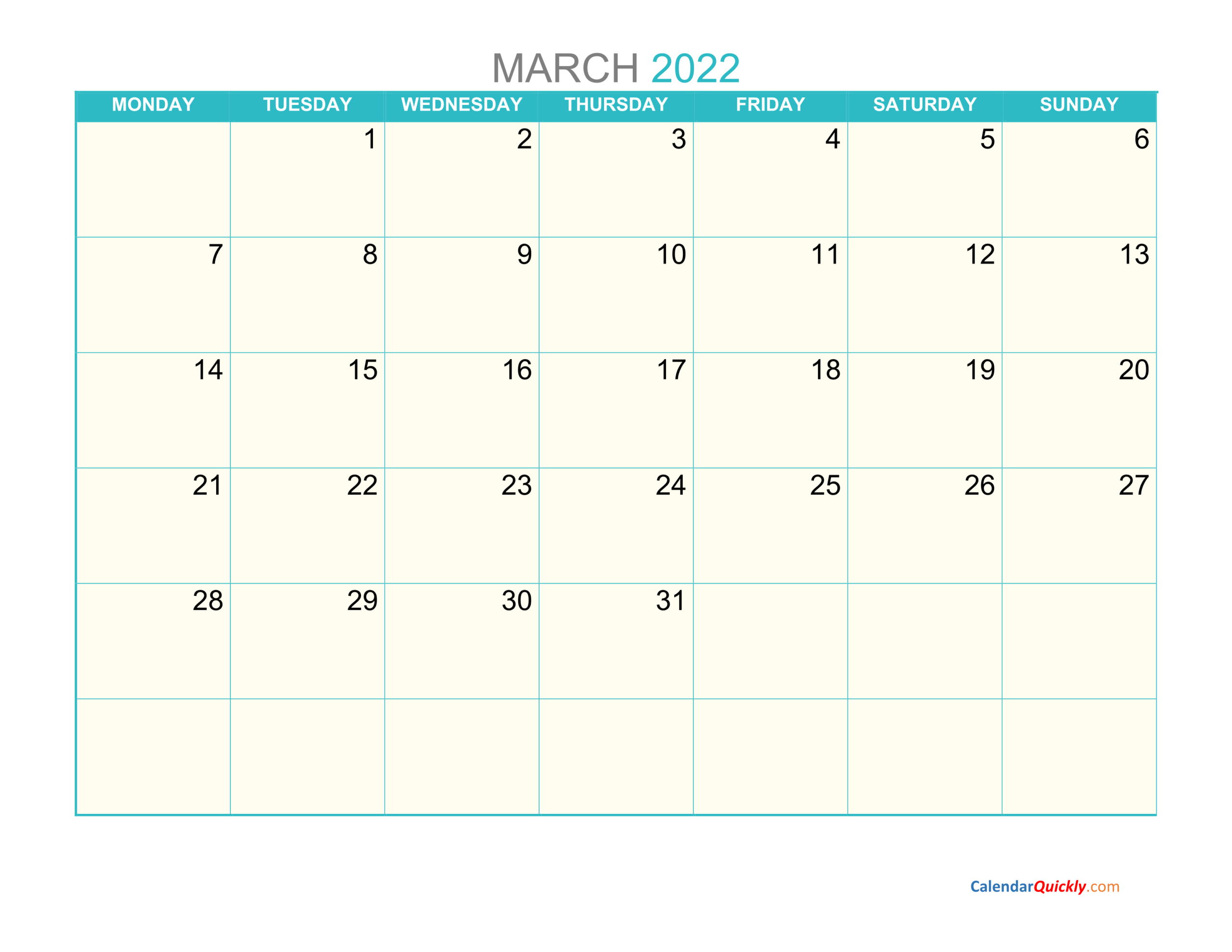 Get Calendar For 2022 March