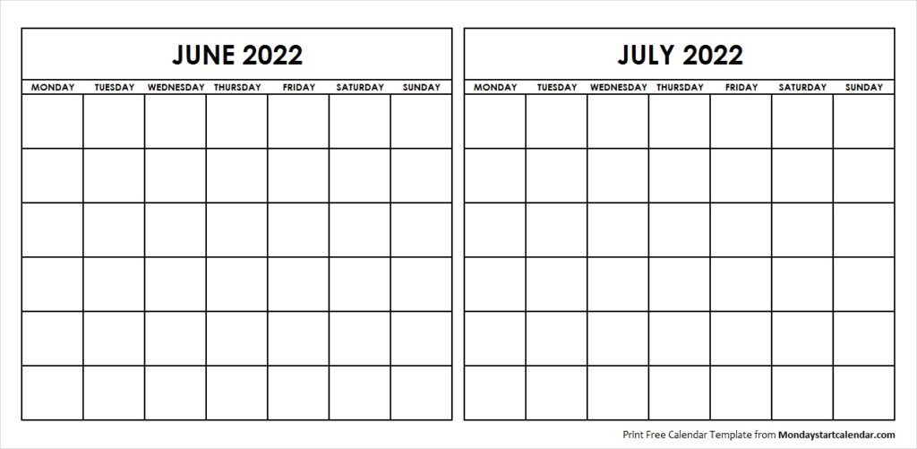 Get Calendar For June And July 2022