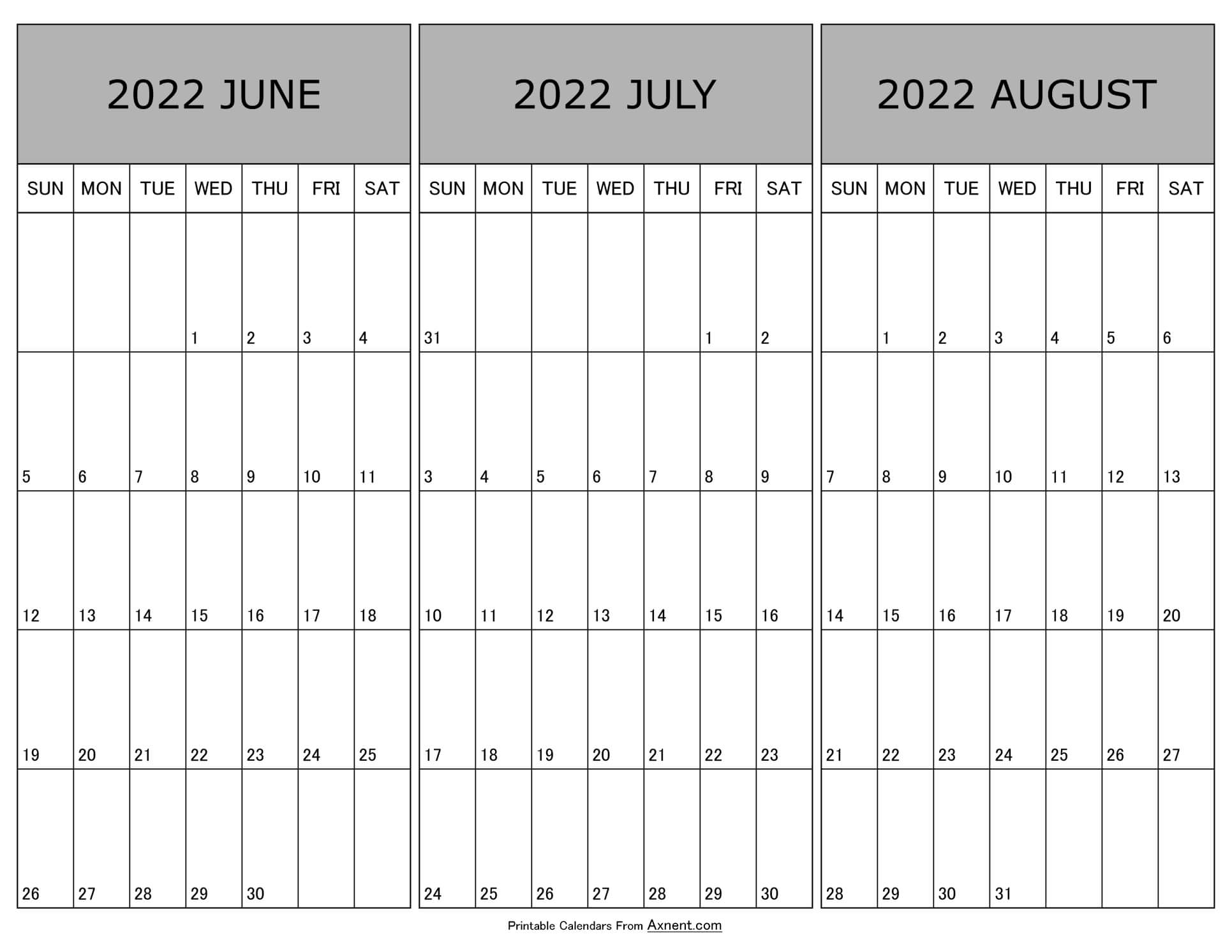 Get Calendar For June July And August 2022
