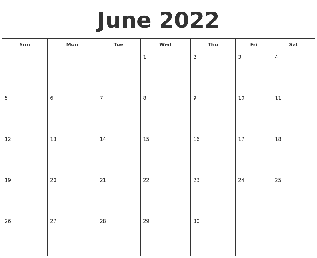 Get Calendar For Month Of June 2022