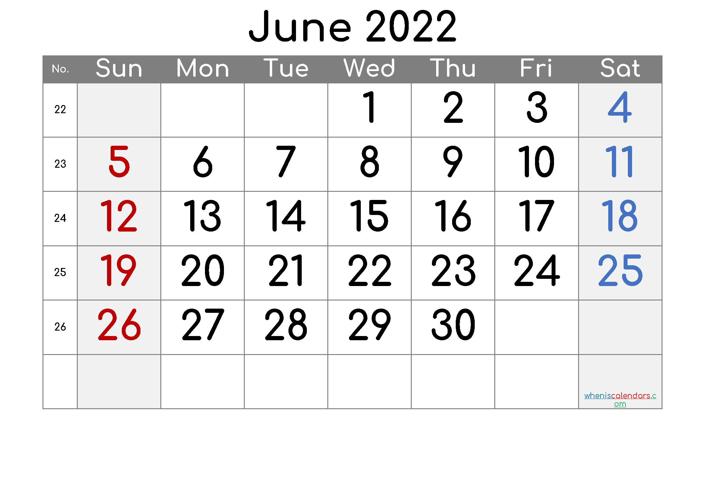 Get Calendar For Month Of June 2022
