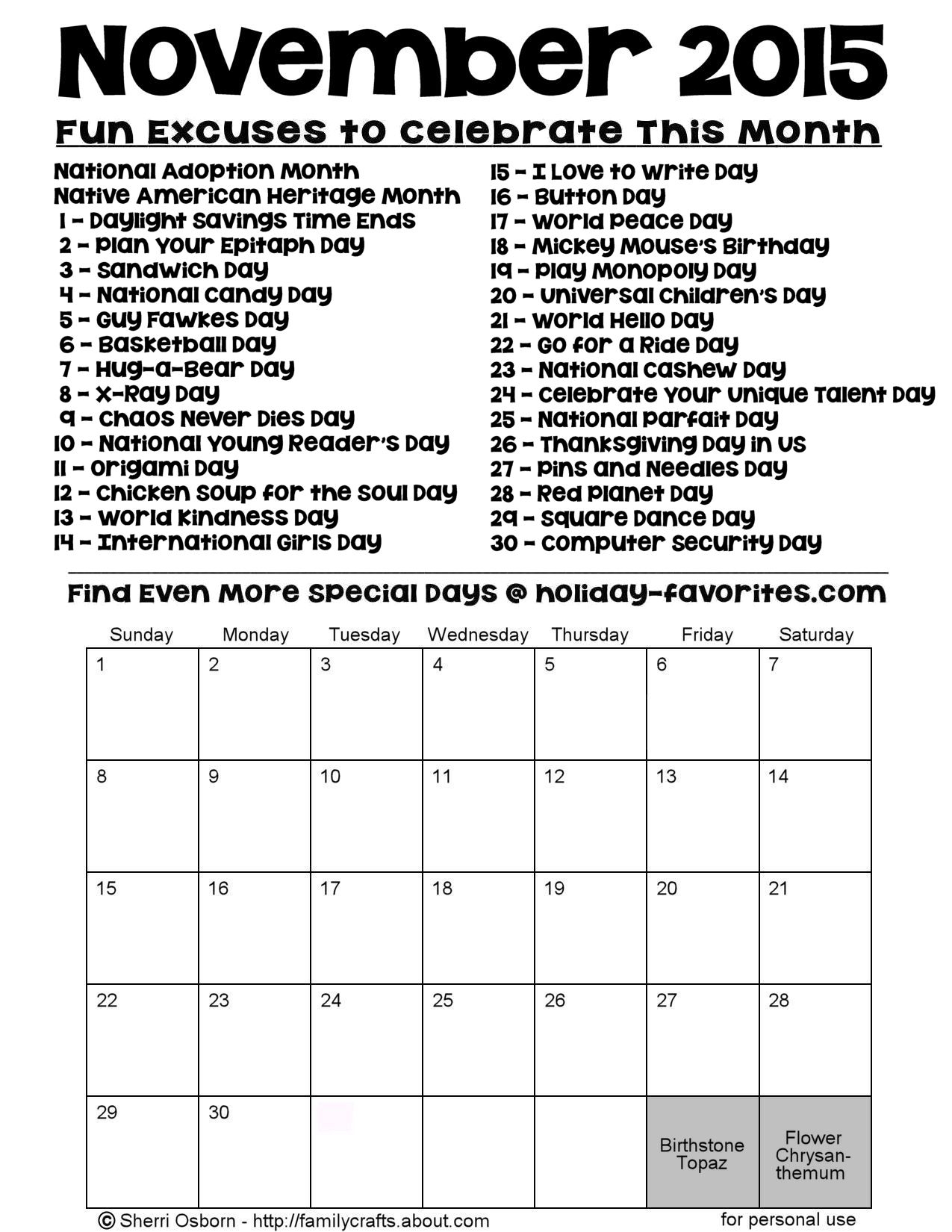 Get Calendar For Special Days