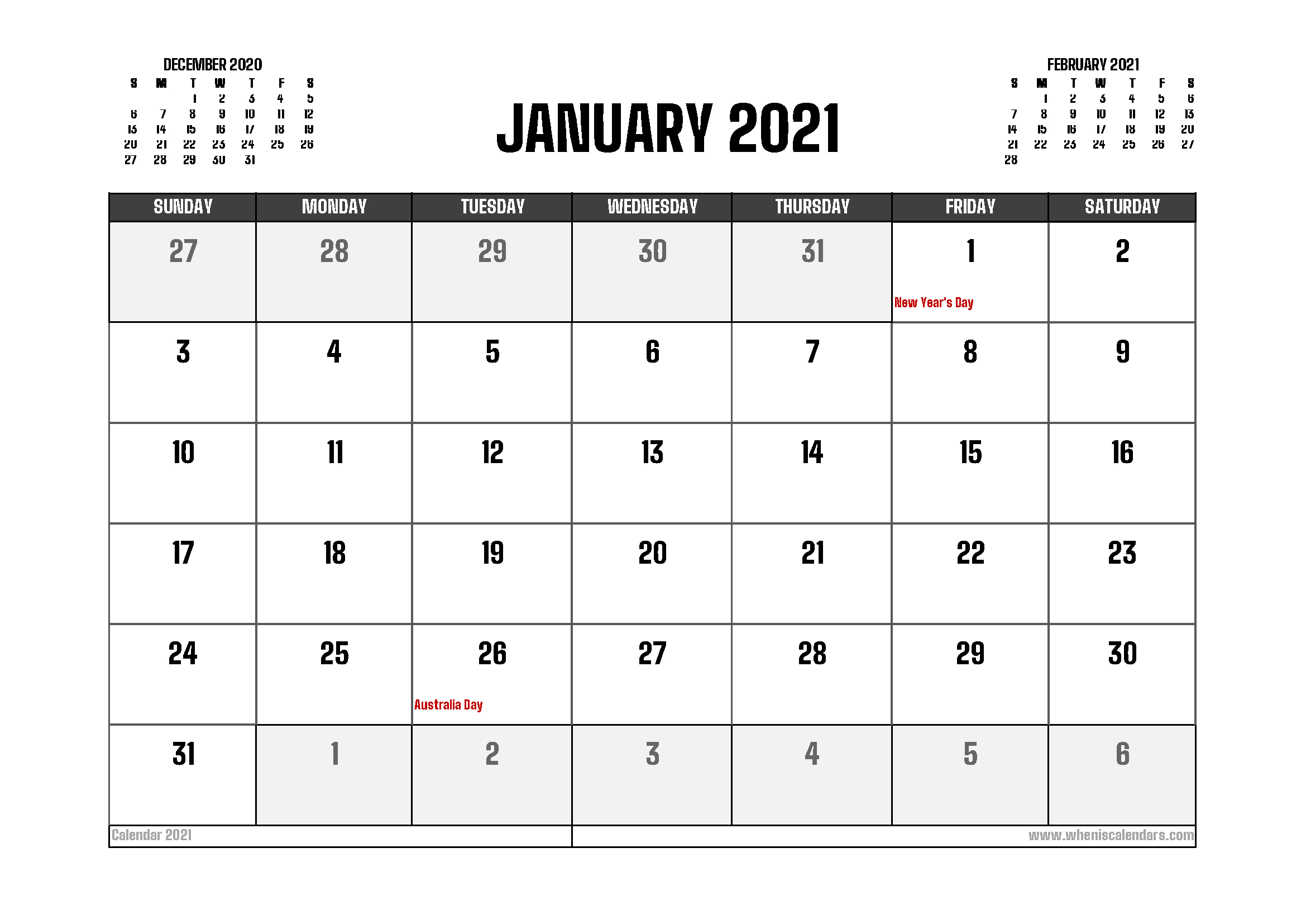 Get Calendar January 2022 Australia