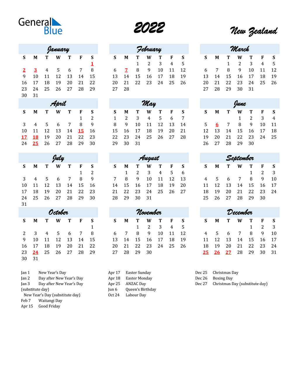 Get Calendar January 2022 Nz