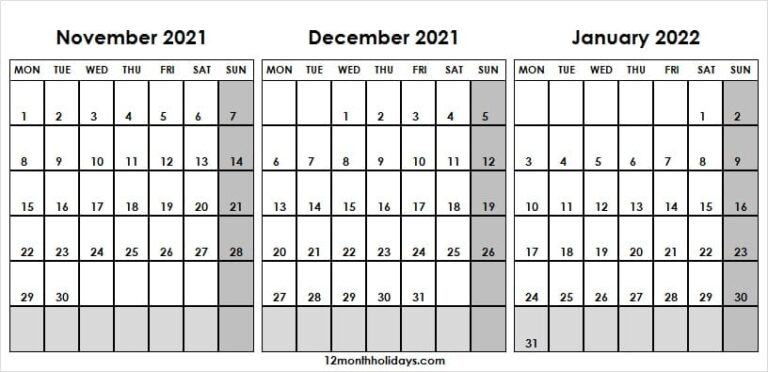 Get Calendar November 2021 To February 2022