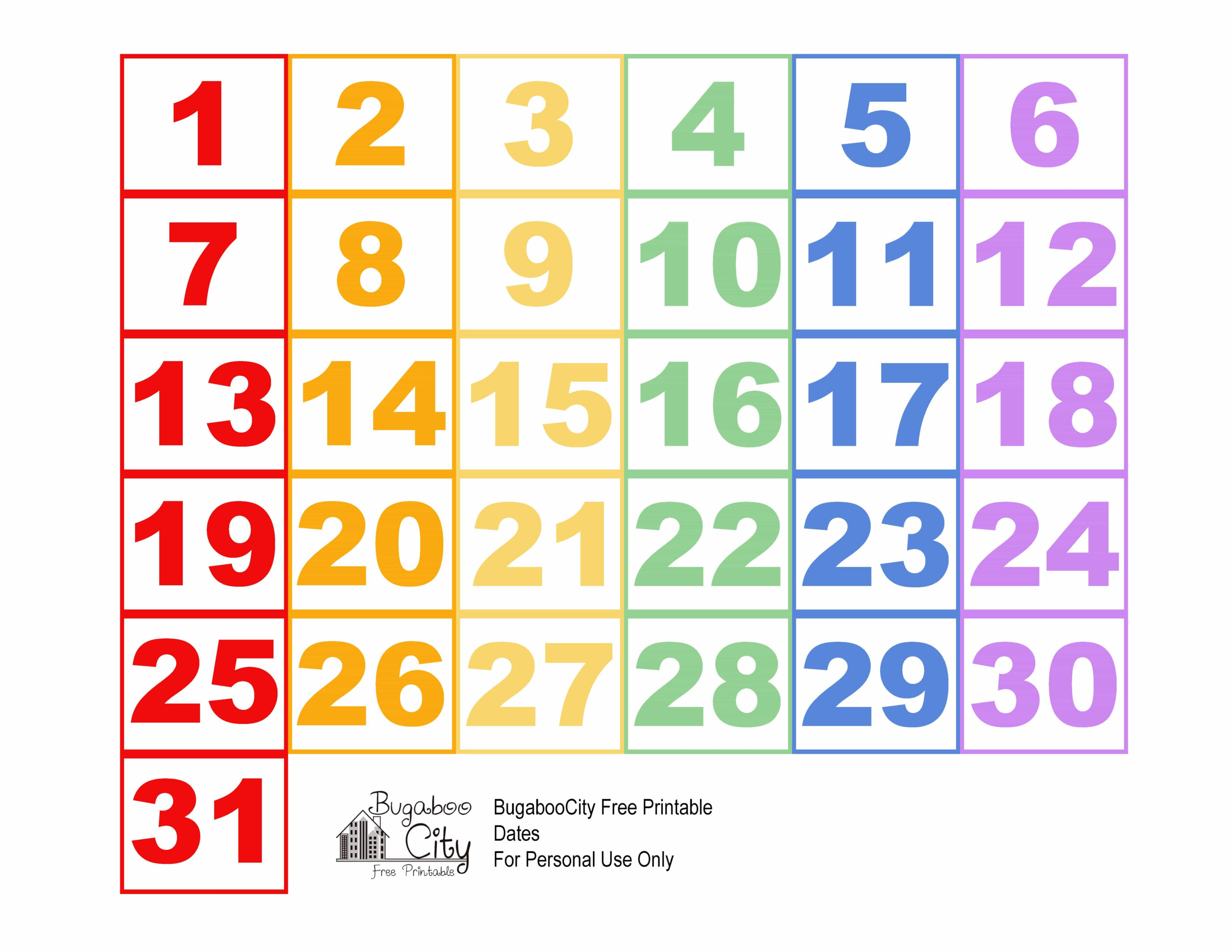 Get Calendar Numbers Printable 1-31