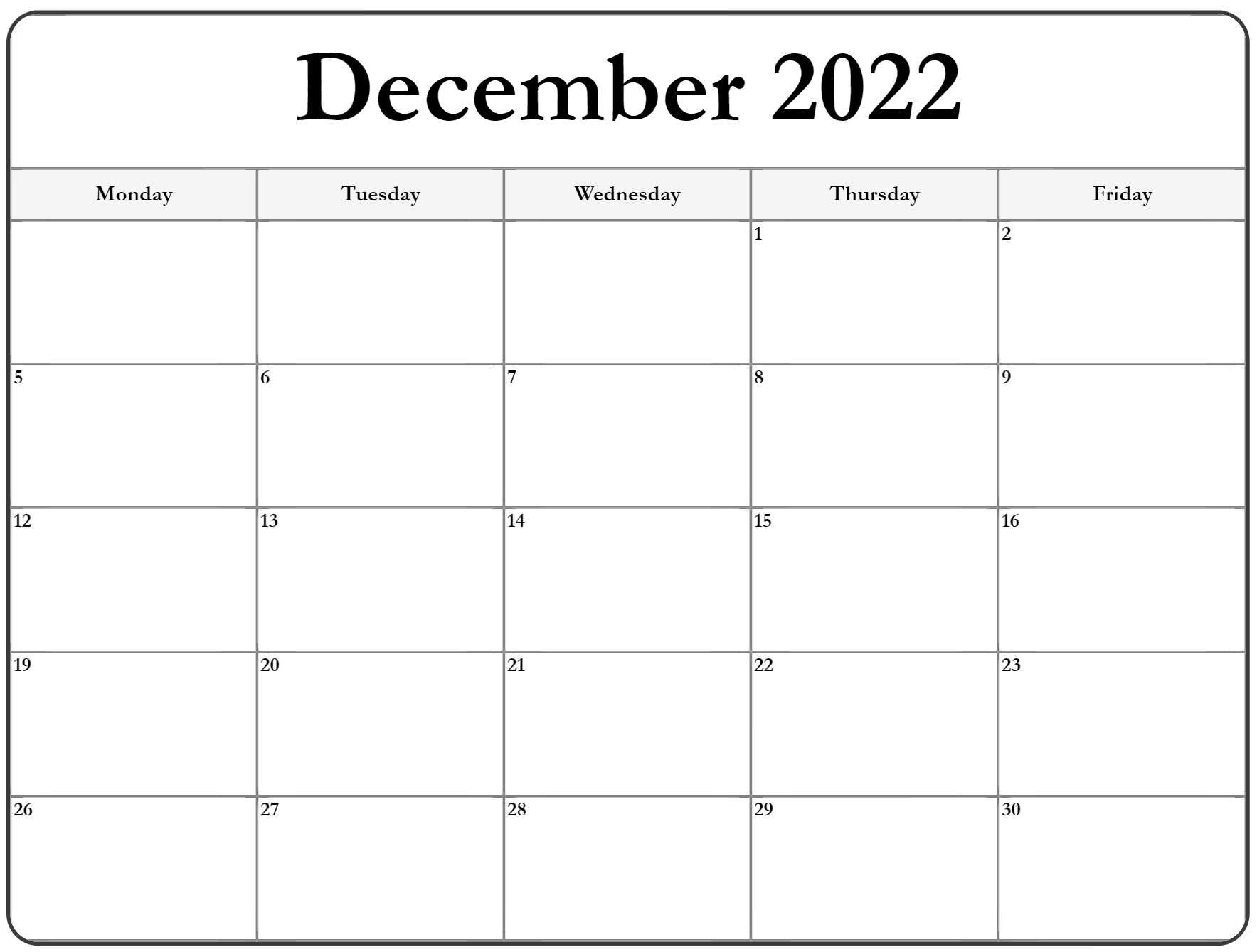Get Calendar Of December 2022