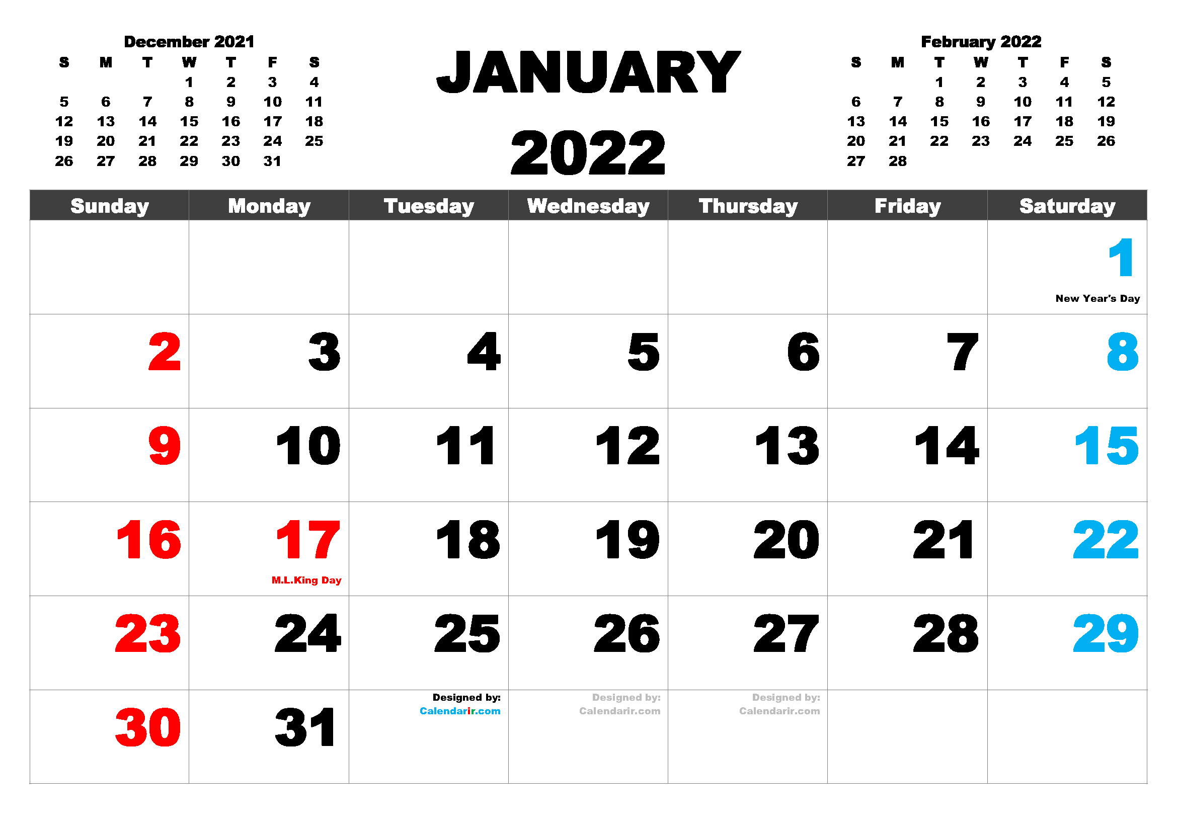 Get Calendar Options January 2022