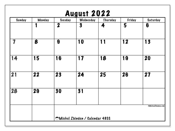 Get Calendar Page For August 2022