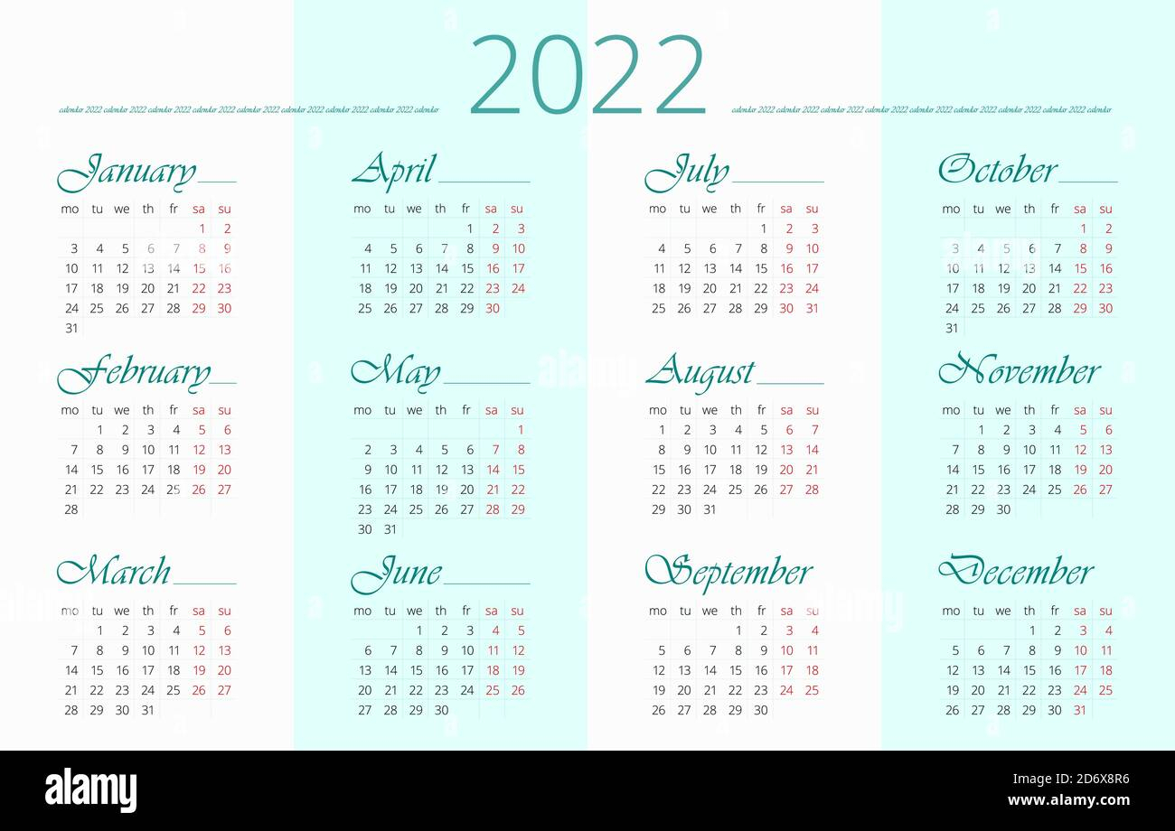 Get English Calendar 2022 January