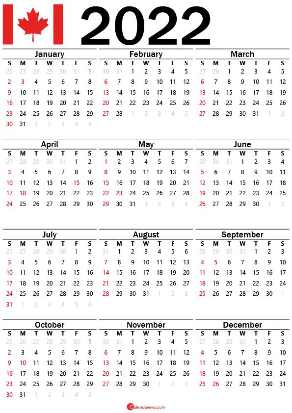 Get February 2022 Calendar Canada