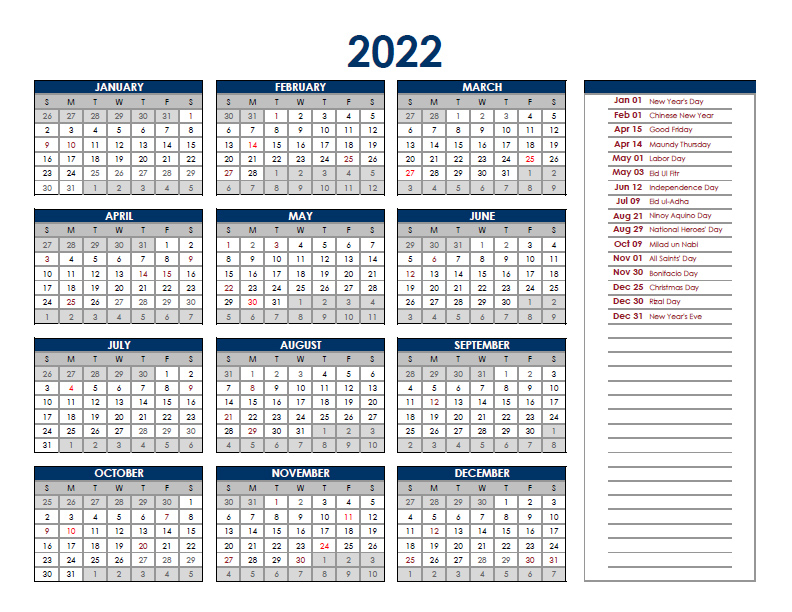 Get February 2022 Calendar Philippines