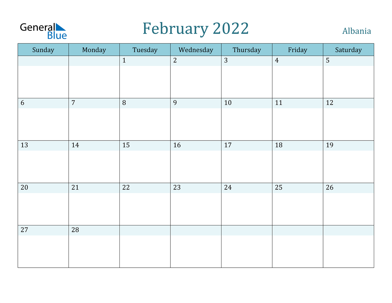 Get February 2022 English Calendar